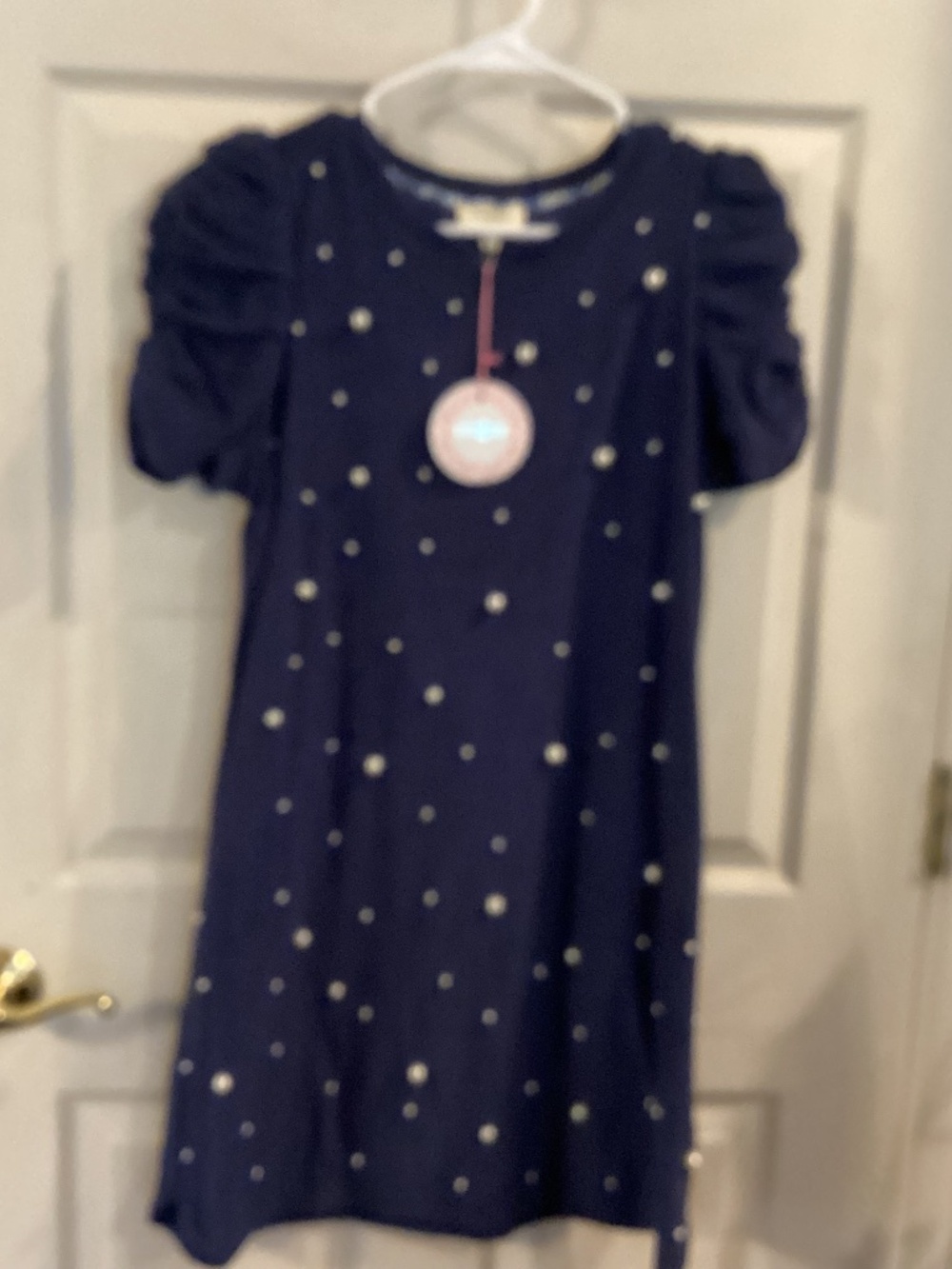NWT NAVY COTTON BLEND IMGEE SMALL DRESS STUDDED WITH PEARLS